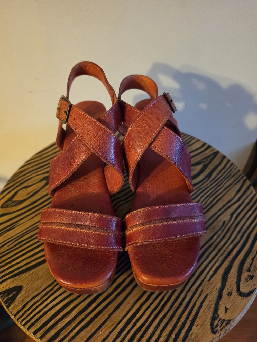 Bed Stu Red Leather Strappy Sandals
